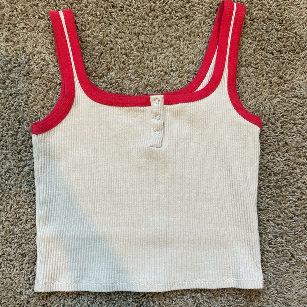Cotton On Cream and Red Ribbed Top